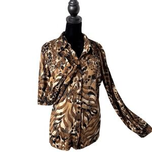 Melanie Lyne Animal Mixed Print Statement Piece Button Blouse Size 14 Maximalist